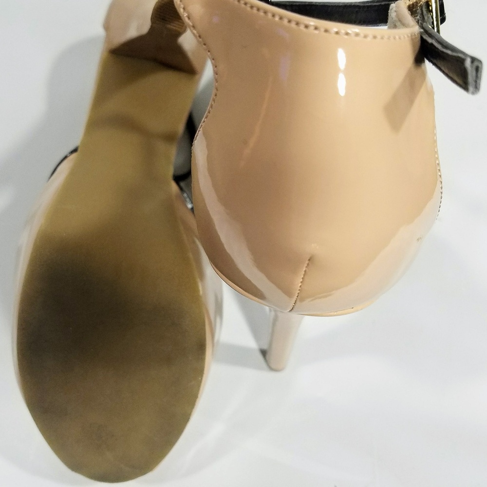 Just Fab Nude & Black Mary Jane Peep Toe Platforms